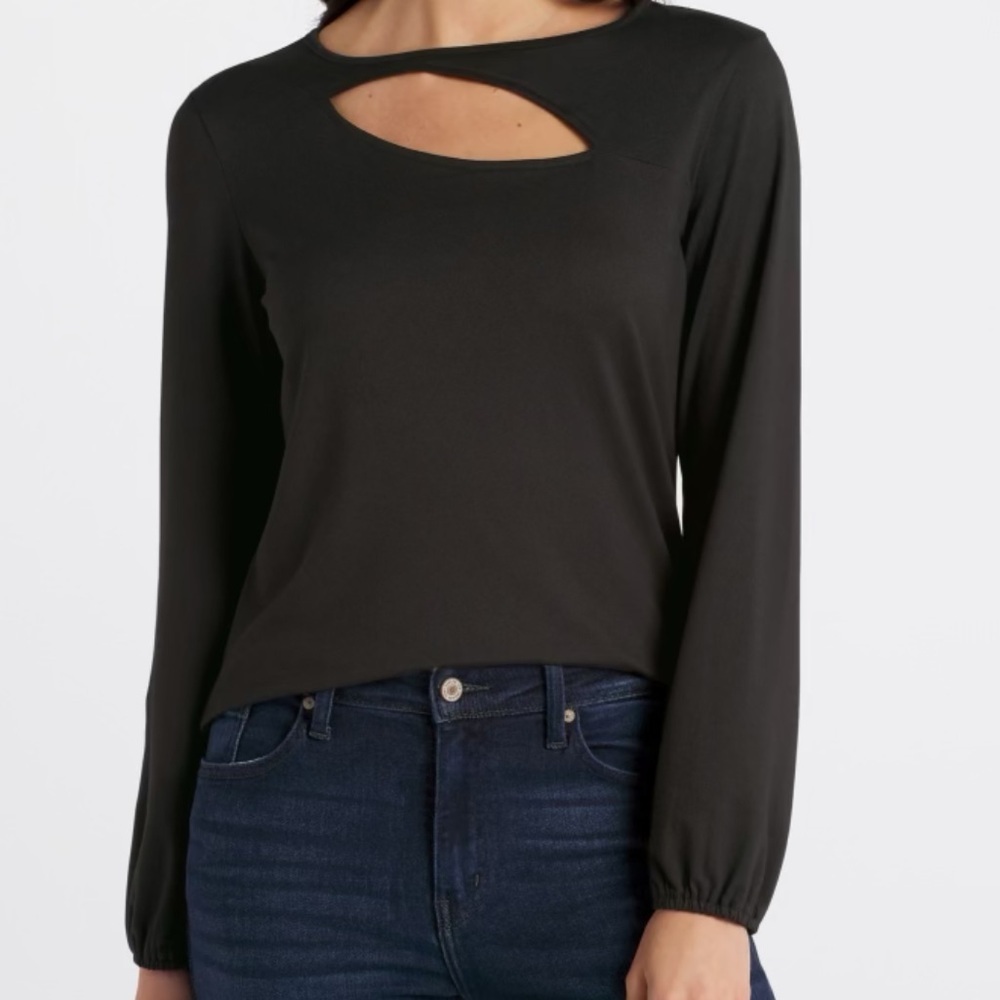 Bobeau Black Long Sleeve Cutout Top
